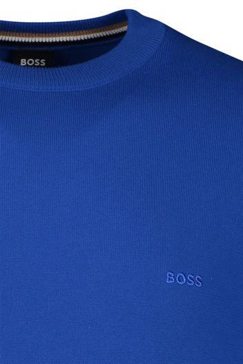 Boss black trui ronde hals blauw effen