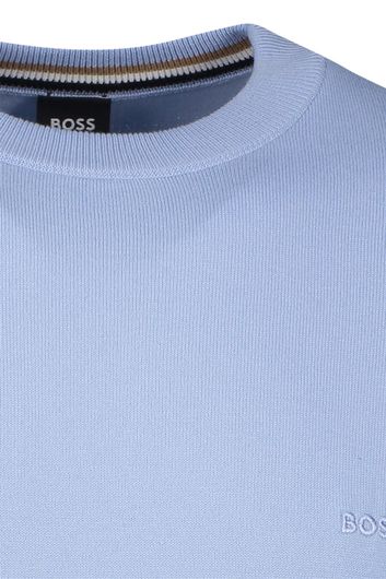 Hugo Boss trui ronde hals lichtblauw effen katoen