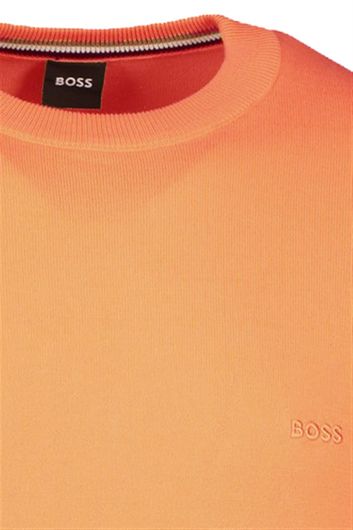 Hugo Boss trui ronde hals oranje effen katoen