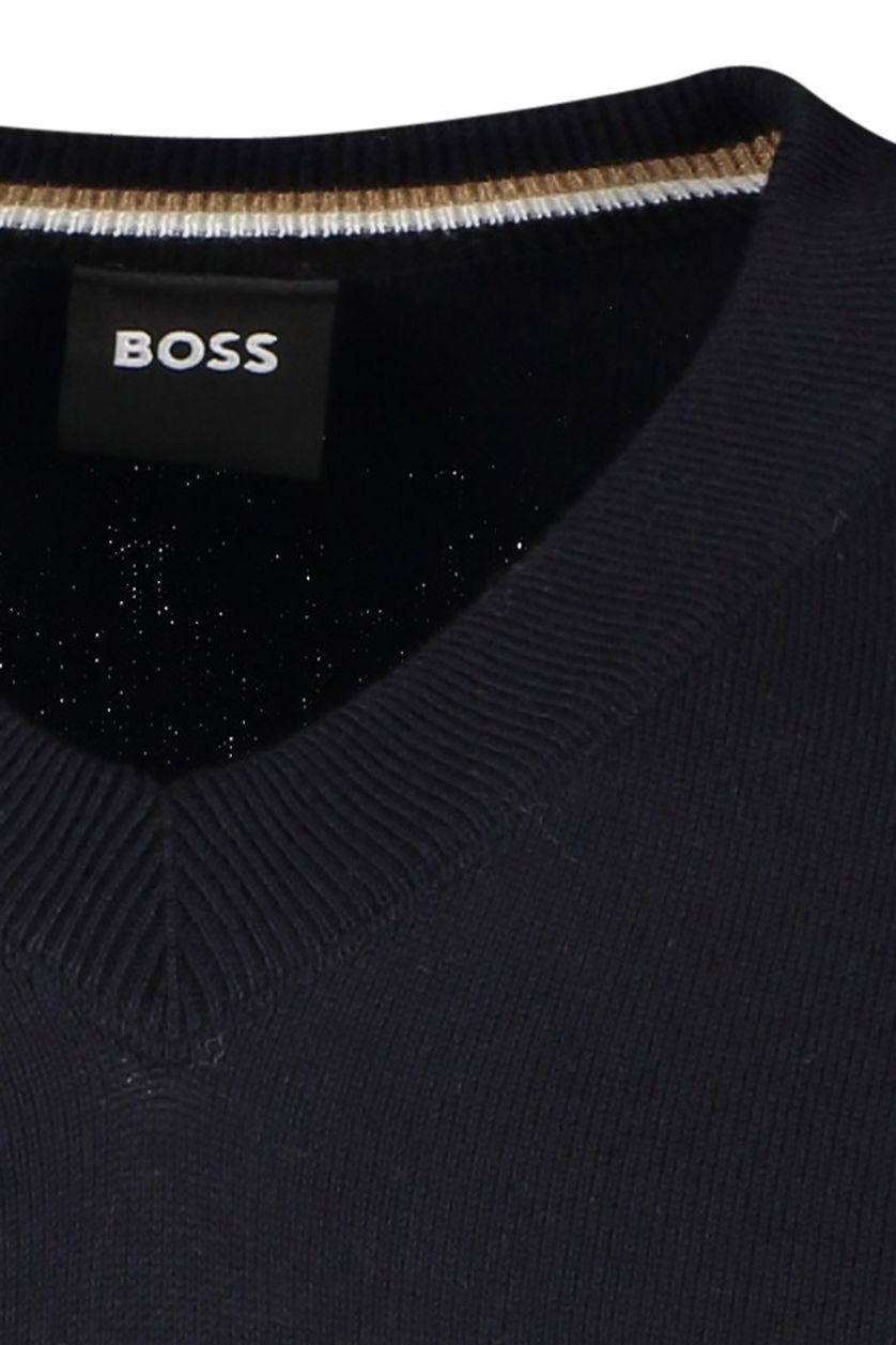 Katoenen Boss Black Pacello-L trui v-hals effen zwart