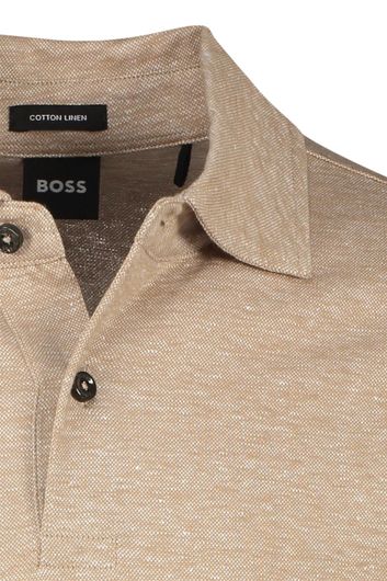 Boss Black polo Press bruin gemêleerd linnen normale fit