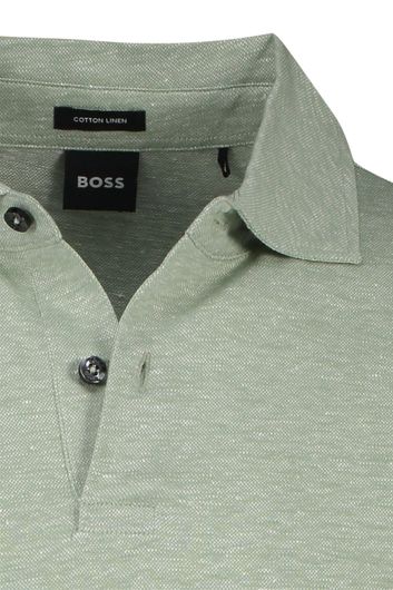 Gemêleerd Boss polo 2-knoops groen linnen Press 56