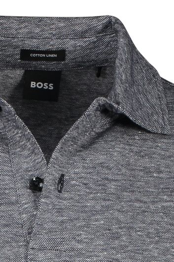 Hugo Boss polo normale fit zwart gemêleerd linnen