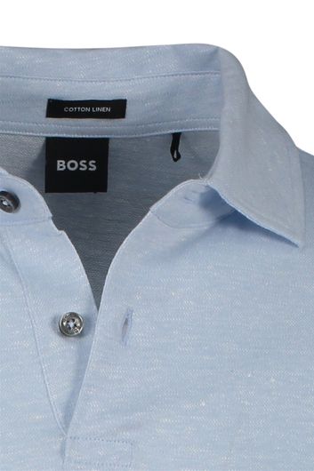 Boss polo Press 56 lichtblauw linnen 2-knoops korte mouw