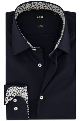 Hugo Boss Hugo Boss overhemd mouwlengte 7 slim fit donkerblauw effen katoen easy iron