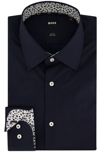 Hugo Boss overhemd mouwlengte 7 slim fit donkerblauw effen katoen easy iron