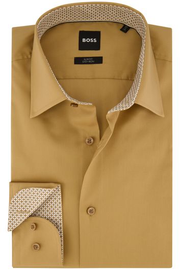 Hugo Boss overhemd mouwlengte 7 slim fit bruin effen katoen