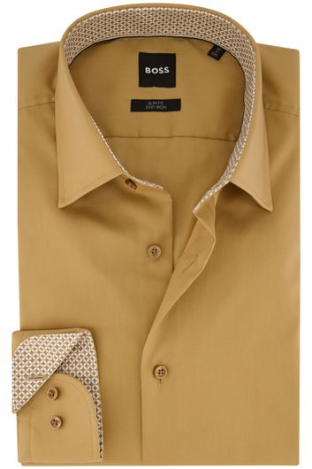 Hugo Boss business overhemd slim fit bruin effen bruine knopen