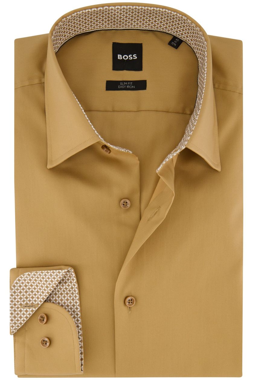 Hugo Boss business overhemd slim fit bruin effen bruine knopen