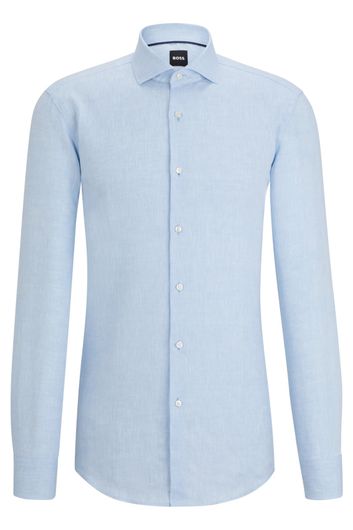 Hugo Boss business overhemd slim fit lichtblauw effen linnen