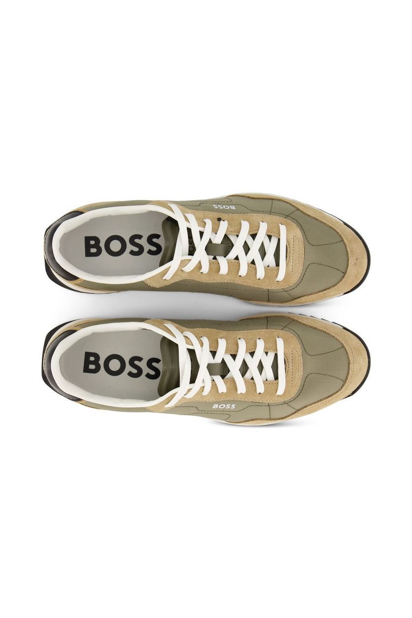 Hugo Boss structuur sneaker groen/ beige gemêleerd leer