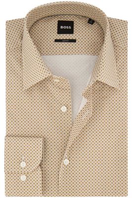 Hugo Boss Hugo Boss beige geprint overhemd slim fit
