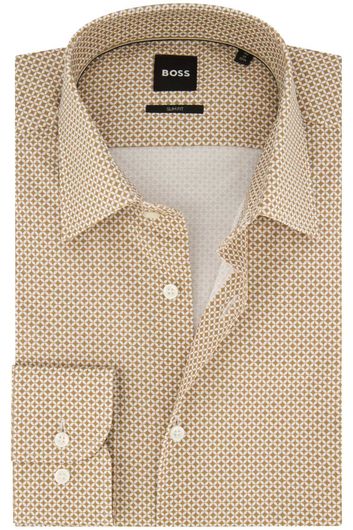 Hugo Boss business overhemd slim fit beige geprint