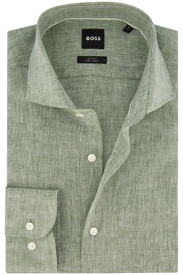 Hugo Boss Boss overhemd mouwlengte 7 slim fit groen linnen