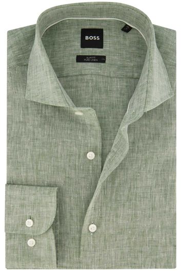 Hugo Boss overhemd mouwlengte 7 slim fit groen effen