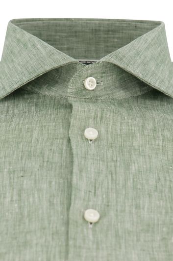 Boss overhemd mouwlengte 7 slim fit groen linnen
