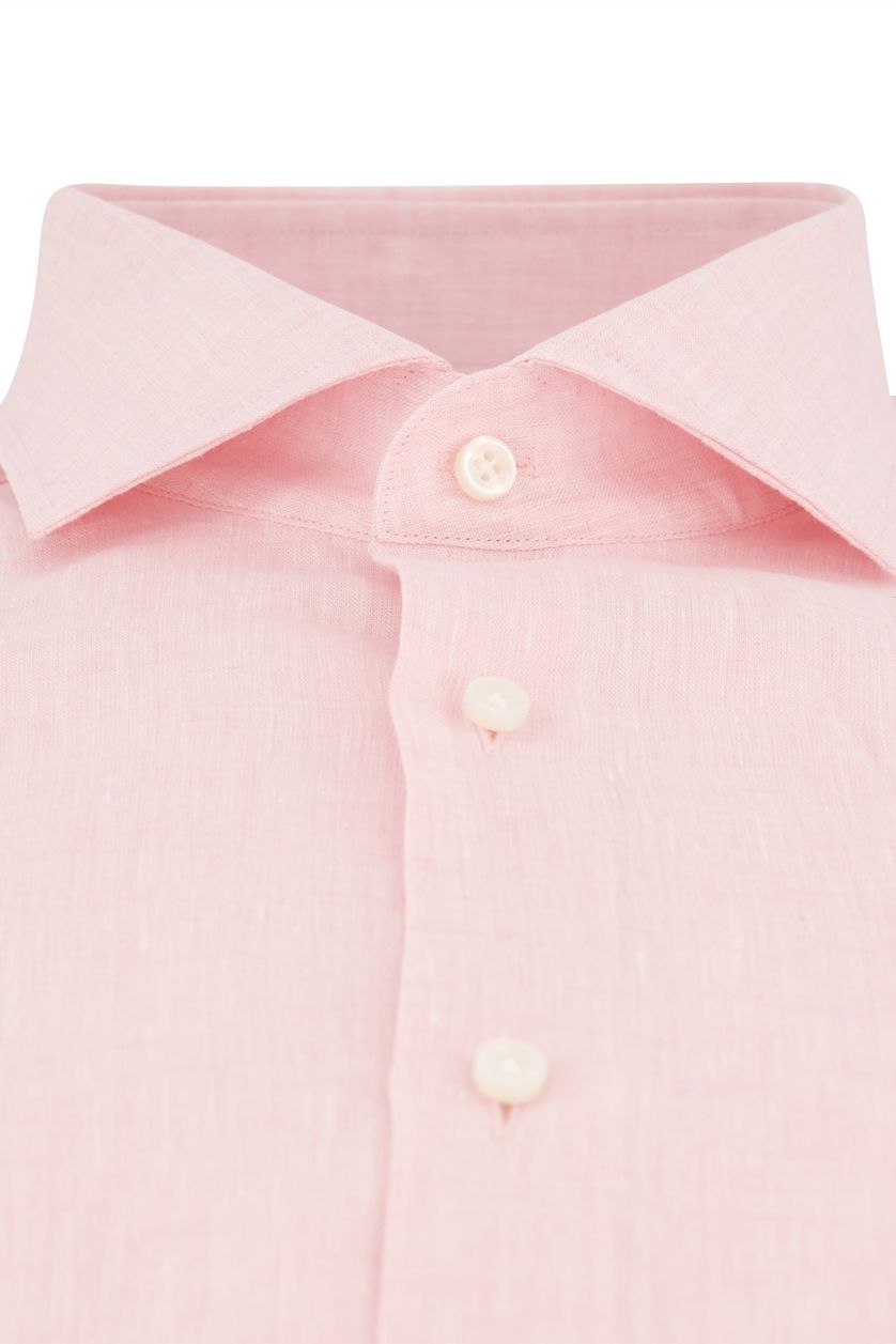 Hugo Boss linnen overhemd slim fit lichtroze