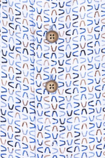 katoenen R2 overhemd mouwlengte 7 slim fit blauw geprint