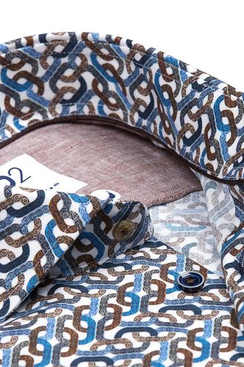 Katoenen modern fit R2 mouwlengte 7 overhemd bruin geprint