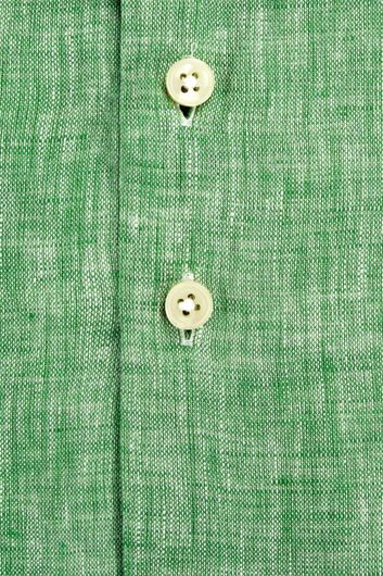 Overhemd R2 slim fit groen gemêleerd linnen