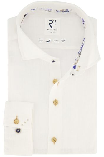 R2 overhemd mouwlengte 7 slim fit wit linnen