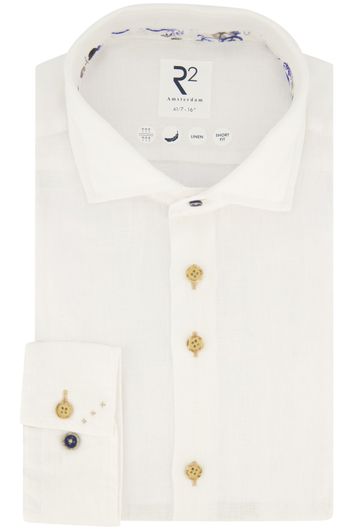 R2 overhemd mouwlengte 7 slim fit wit linnen