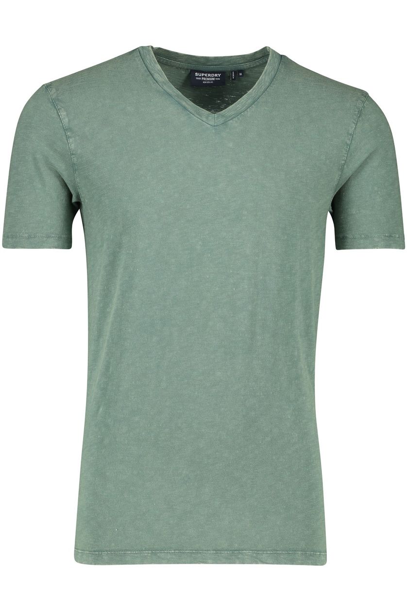 Katoenen Superdry t-shirt v-hals groen gemêleerd