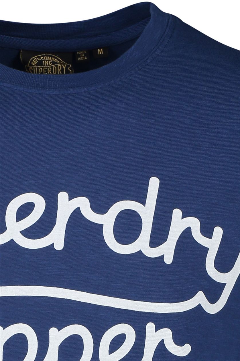 Katoenen t-shirt Superdry donkerblauw opdruk korte mouw