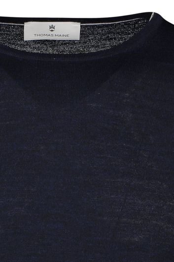 Thomas Maine trui ronde hals donkerblauw effen merinowol