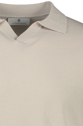 Thomas Maine t-shirt beige v-hals met polo kraag katoen