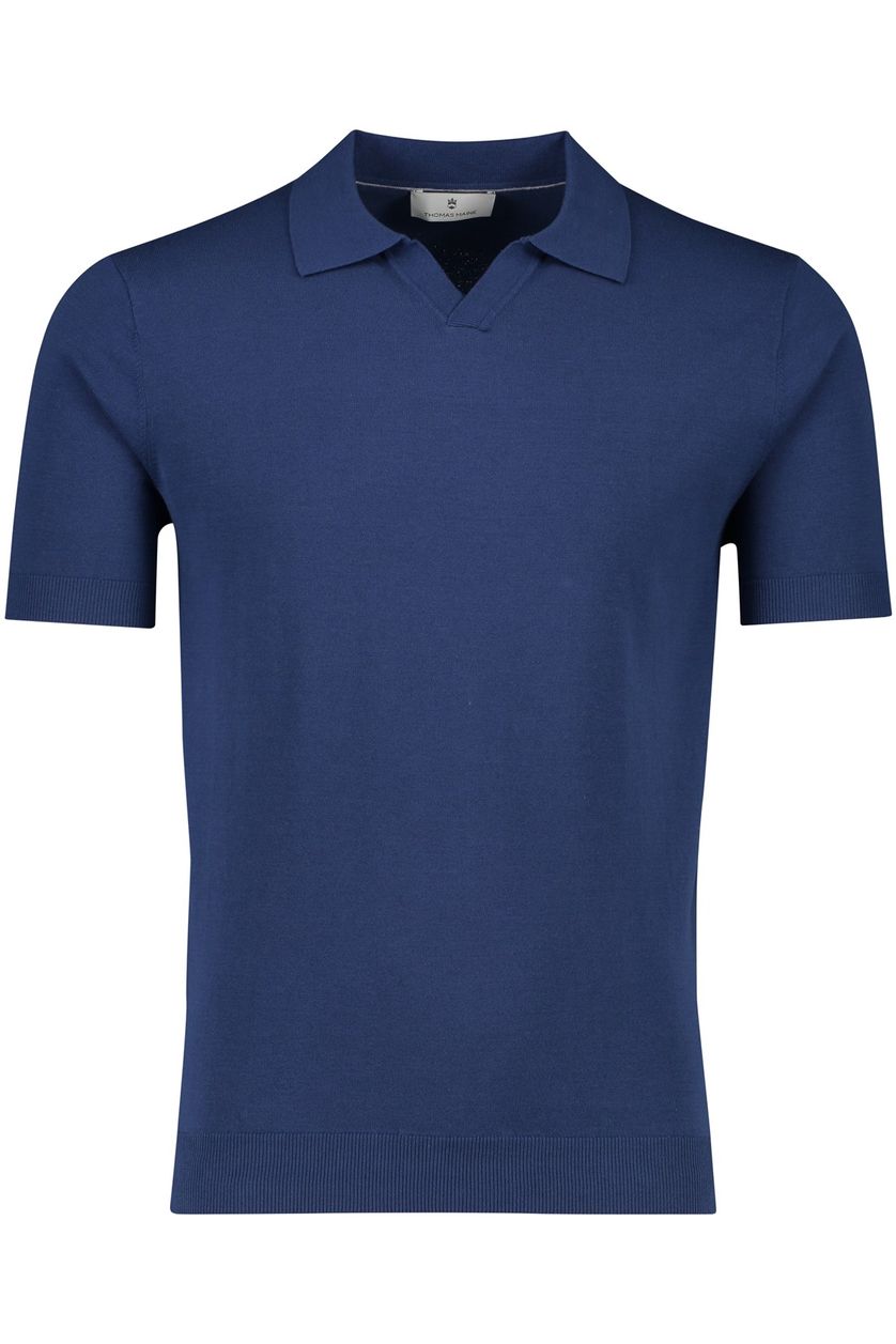 Thomas Maine t-shirt blauw v-hals en polo kraag katoen-stretch