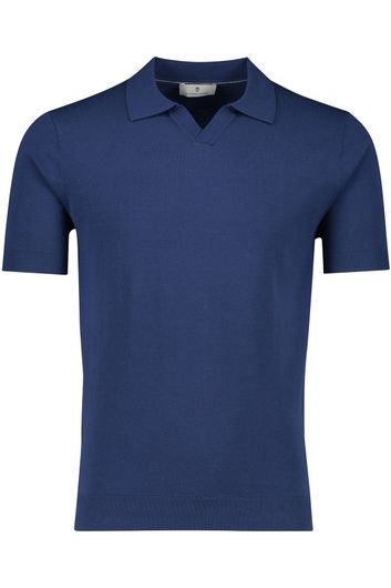 Thomas Maine t-shirt blauw v-hals polokraag katoen