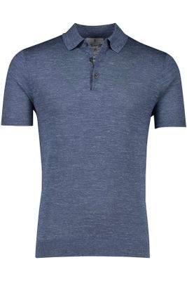 Thomas Maine Thomas Maine polo normale fit blauw gemêleerd linnen 3 knoops