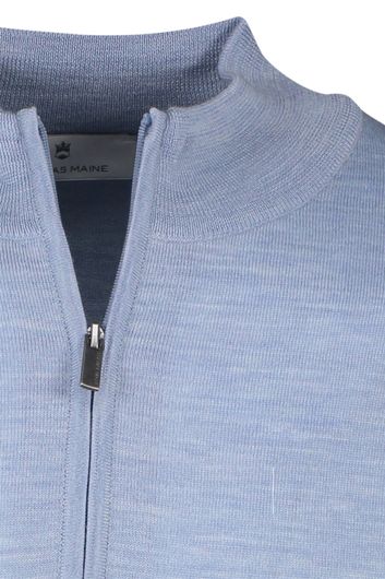 Thomas Maine trui half zip lichtblauw effen merinowol