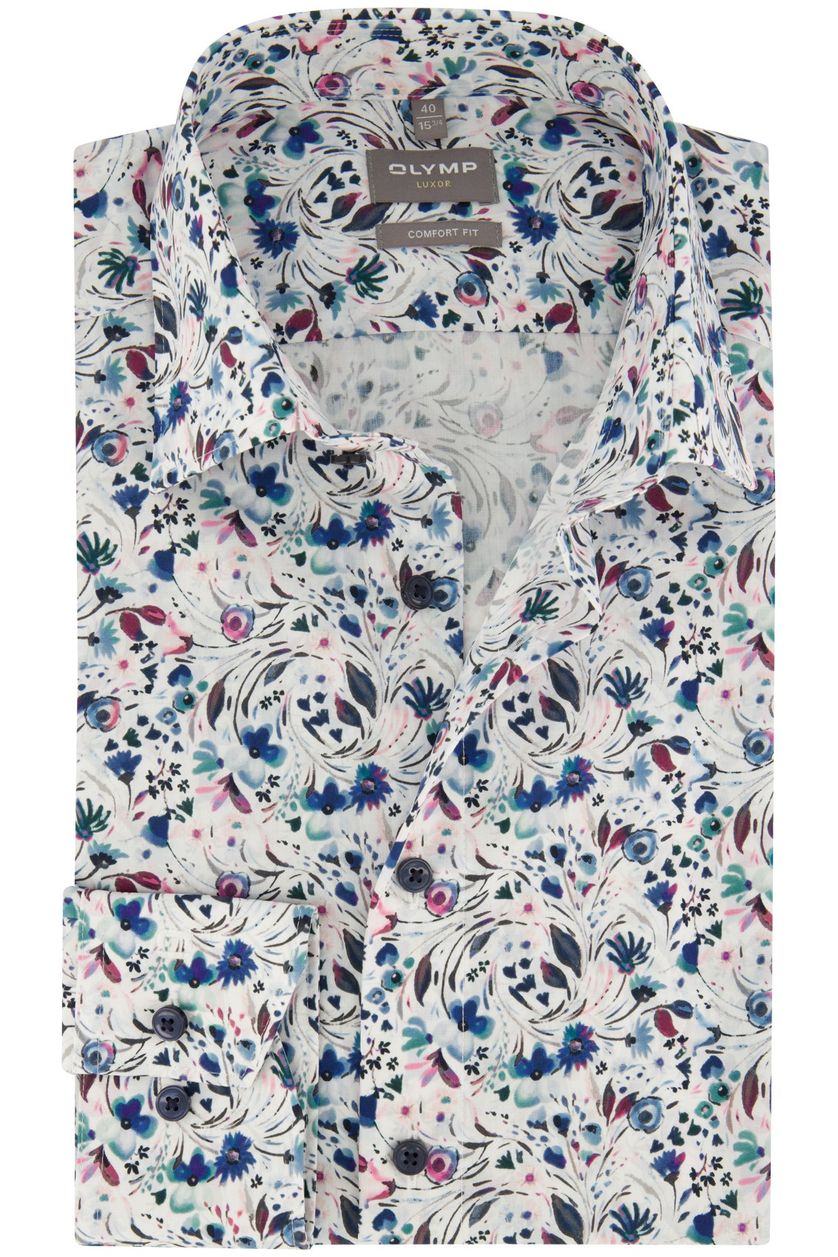 Olymp casual overhemd Luxor Comfort Fit normale fit blauwe bloemenprint katoen