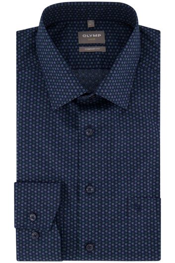 Olymp overhemd comfort fit donkerblauw geprint