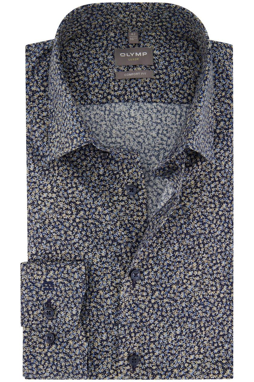 Olymp Comfort Fit overhemd Luxor  katoen donkerblauw geprint