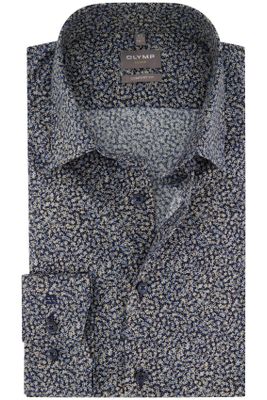 Olymp Olymp donkerblauw geprint overhemd Comfort Fit katoen Luxor 