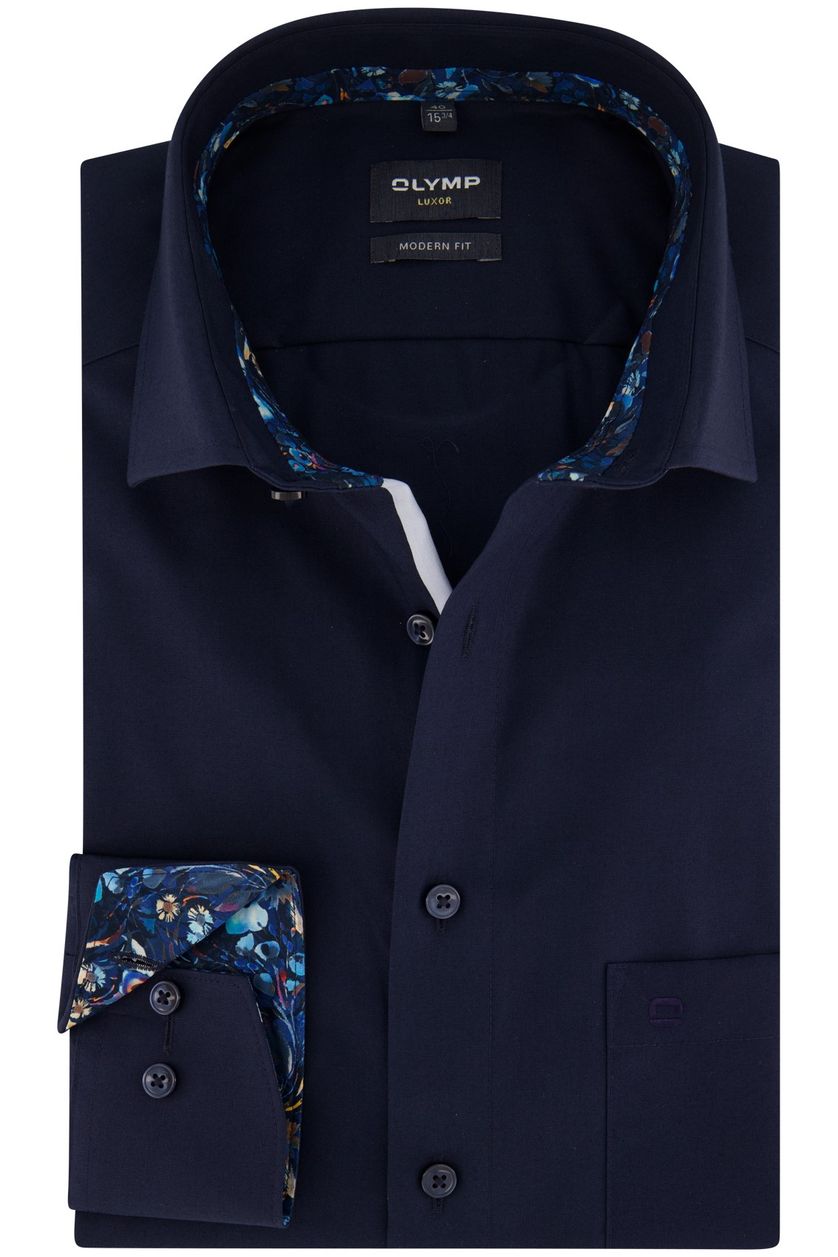 Olymp overhemd mouwlengte 7 normale fit donkerblauw katoen