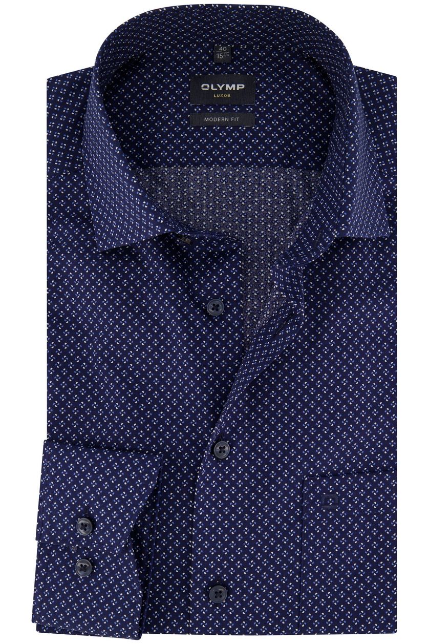 Olymp overhemd normale fit donkerblauw effen katoen mouwlengte 7