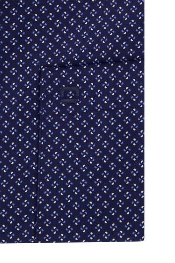 Olymp donkerblauw overhemd geprint mouwlengte 7