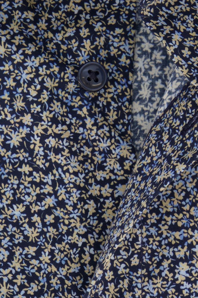 Olymp overhemd mouwlengte 7 Luxor Modern Fit donkerblauw en beige geprint bloemen katoen