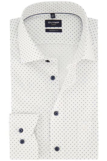 Katoenen Olymp overhemd wit geprint luxor modern fit mouwlengte 7