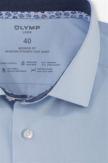Olymp overhemd normale fit blauw effen katoen