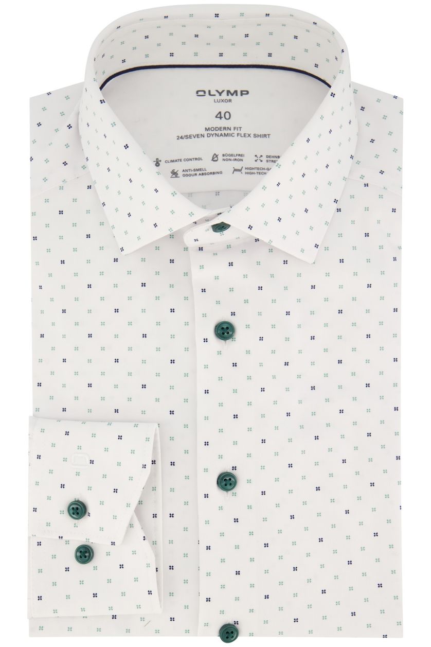 Katoenen Olymp business overhemd normale fit wit geprint