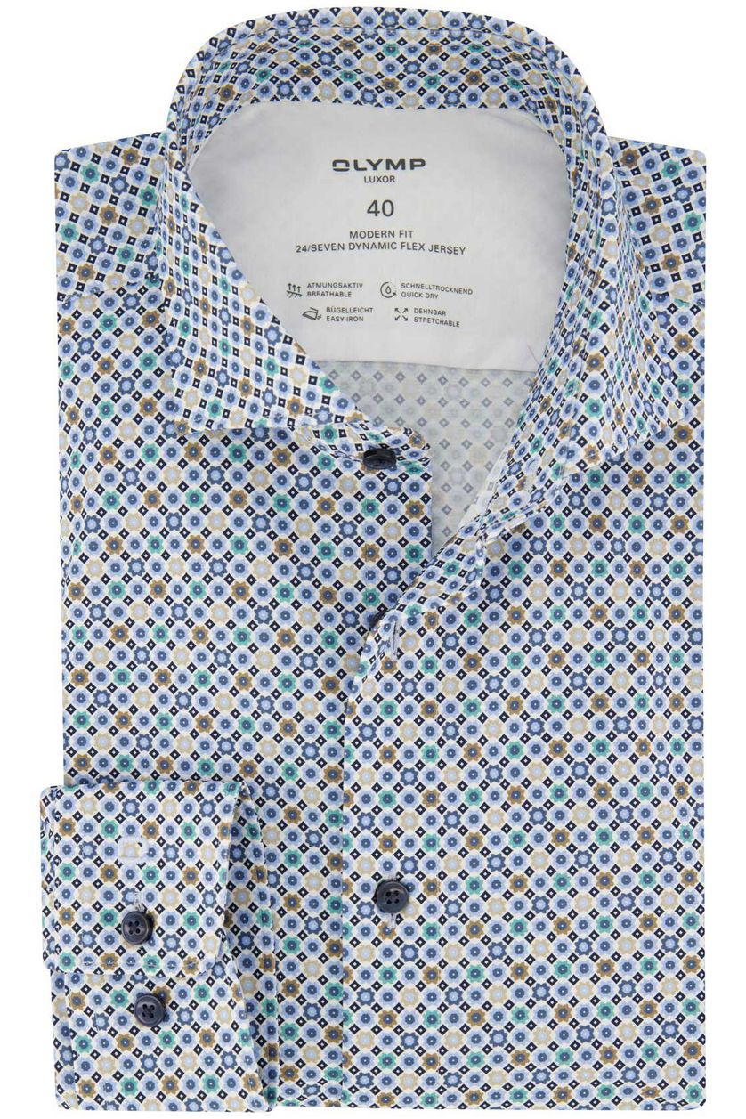 Olymp overhemd blauw geprint modern fit katoen