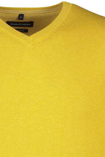 Casa Moda trui v-hals geel effen 100% katoen