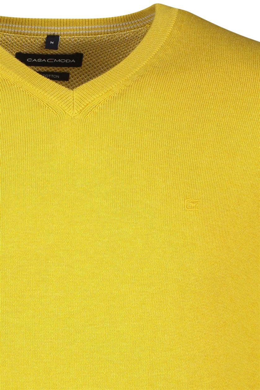 Casa Moda trui v-hals geel effen 100% katoen