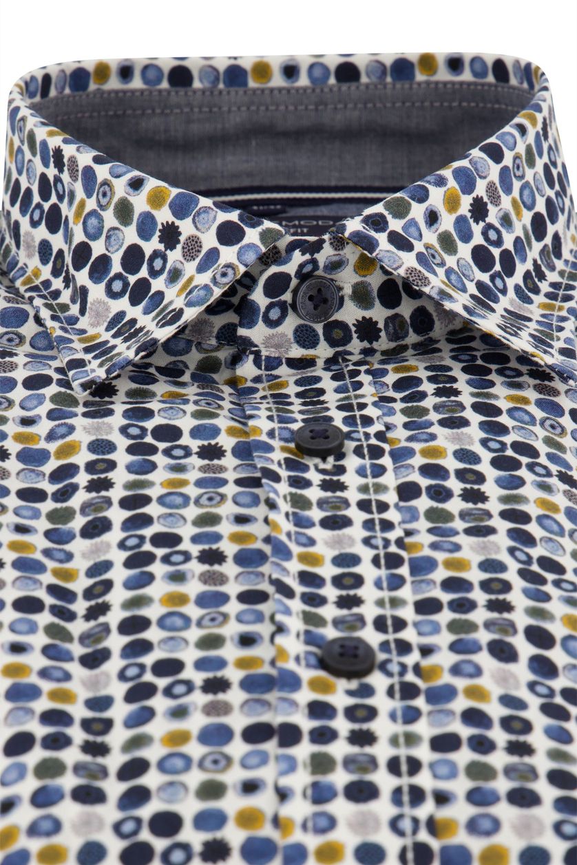 Casa Moda casual overhemd mouwlengte 7 wijde fit blauw geprint 100% katoen