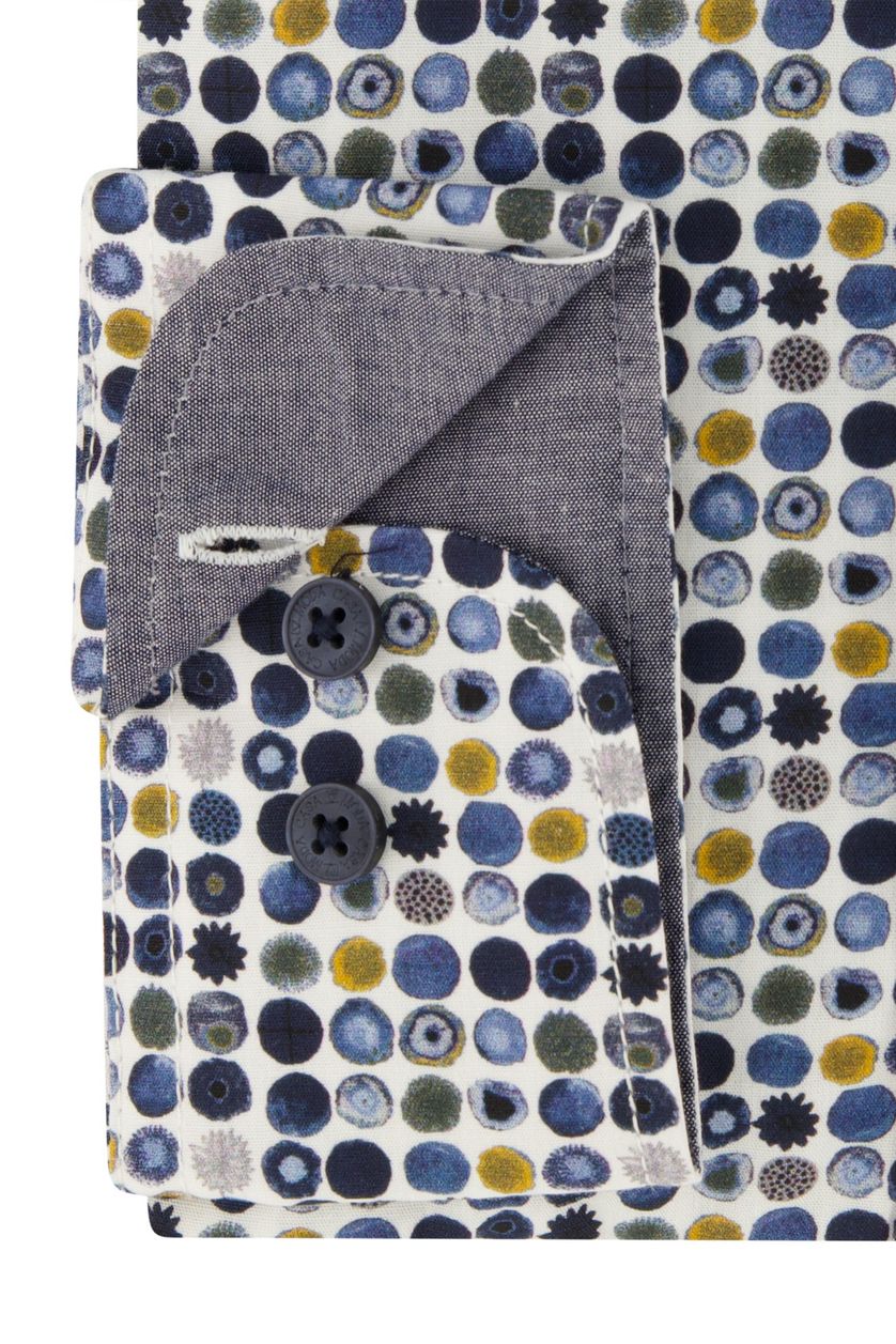 Casa Moda casual overhemd mouwlengte 7 wijde fit blauw geprint 100% katoen